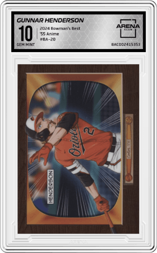 Gunnar Henderson  from the 2024 Bowman's Best set graded by Arena Club and given an overall grade of 10.
