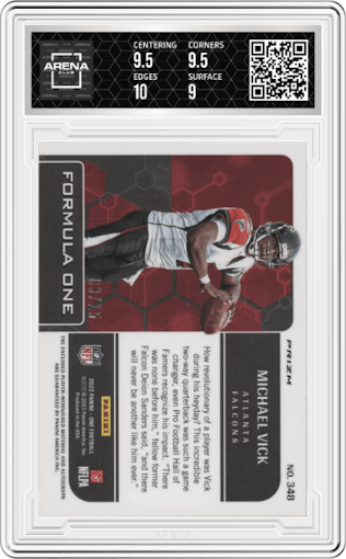 Michael Vick from the 2022 Panini One set featuring a Red parallel graded by Arena Club and given an overall grade of 9.5.