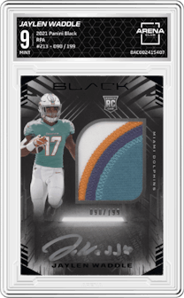 Jaylen Waddle from the 2021 Panini Black set graded by Arena Club and given an overall grade of 9.