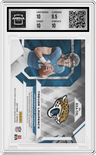 Trevor Lawrence from the 2021 Panini XR set graded by Arena Club and given an overall grade of 10.