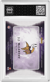 J.J. McCarthy from the 2024 Panini Origins set featuring a Blue parallel graded by Arena Club and given an overall grade of 0.