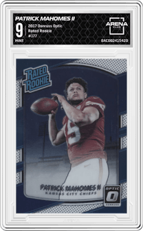 Patrick Mahomes II from the 2017 Panini Donruss Optic set graded by Arena Club and given an overall grade of 9.