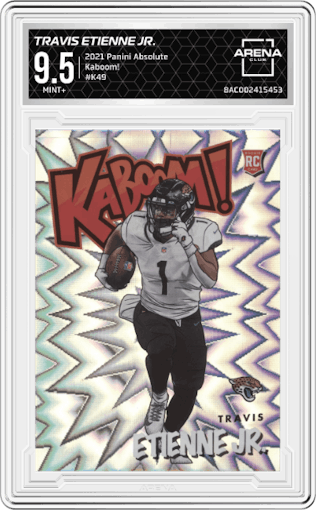Travis Etienne Jr. from the 2021 Panini Absolute set graded by Arena Club and given an overall grade of 9.5.
