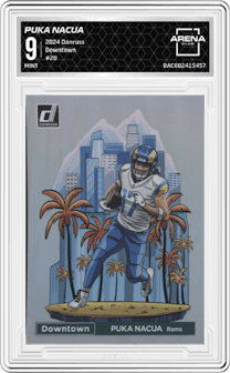 Puka Nacua from the 2024 Donruss set graded by Arena Club and given an overall grade of 9.