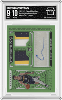 Christian Braun from the 2022-23 Panini Obsidian set featuring a Green Flood parallel graded by Arena Club and given an overall grade of 9.