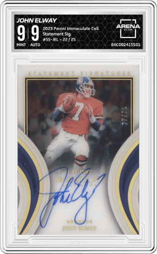 John Elway from the 2023 Panini Immaculate Collection  set graded by Arena Club and given an overall grade of 9.