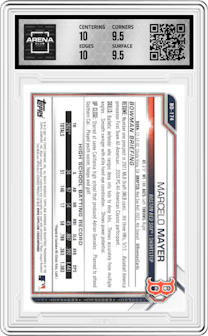 Marcelo Mayer from the 2021 Bowman Draft set graded by Arena Club and given an overall grade of 10.