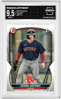 Roman Anthony from the 2023 Bowman  set graded by Arena Club and given an overall grade of 9.5.