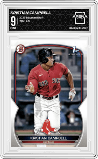 Kristian Campbell from the 2023 Bowman Draft set graded by Arena Club and given an overall grade of 9.