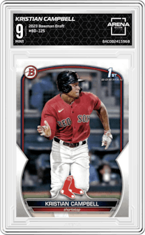 Kristian Campbell from the 2023 Bowman Draft set graded by Arena Club and given an overall grade of 9.