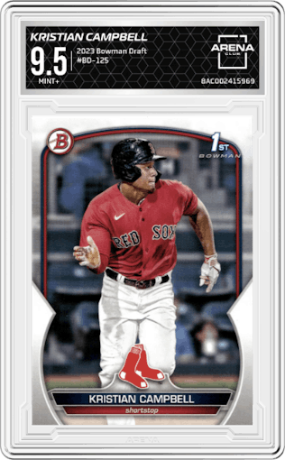 Kristian Campbell from the 2023 Bowman Draft set graded by Arena Club and given an overall grade of 9.5.