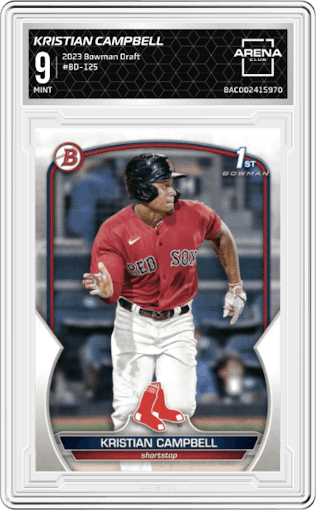 Kristian Campbell from the 2023 Bowman Draft set graded by Arena Club and given an overall grade of 9.