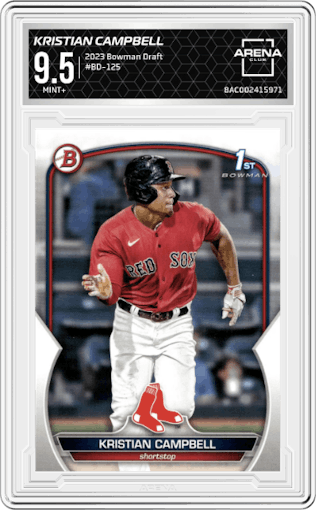 Kristian Campbell from the 2023 Bowman Draft set graded by Arena Club and given an overall grade of 9.5.