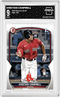 Kristian Campbell from the 2023 Bowman Draft set graded by Arena Club and given an overall grade of 9.