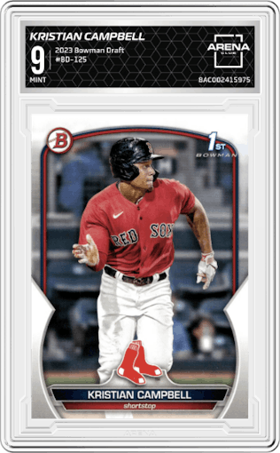 Kristian Campbell from the 2023 Bowman Draft set graded by Arena Club and given an overall grade of 9.