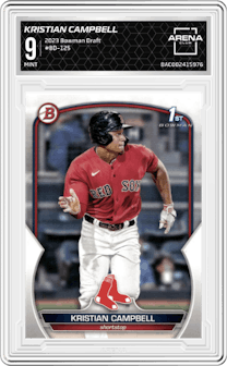 Kristian Campbell from the 2023 Bowman Draft set graded by Arena Club and given an overall grade of 9.