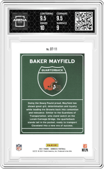 Baker Mayfield from the 2021 Panini Donruss set graded by Arena Club and given an overall grade of 9.5.