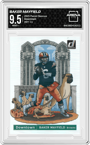 Baker Mayfield from the 2021 Panini Donruss set graded by Arena Club and given an overall grade of 9.5.