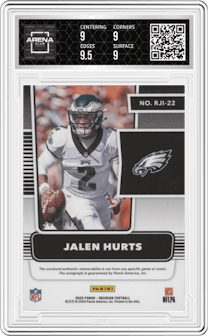 Jalen Hurts from the 2020 Panini Obsidian set graded by Arena Club and given an overall grade of 9.