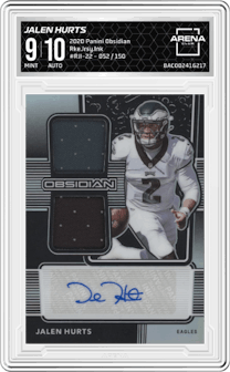 Jalen Hurts from the 2020 Panini Obsidian set graded by Arena Club and given an overall grade of 9.