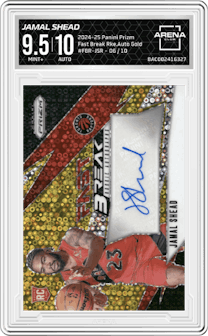 Jamal Shead from the 2024-25 Panini Prizm set featuring a Gold parallel graded by Arena Club and given an overall grade of 9.5.