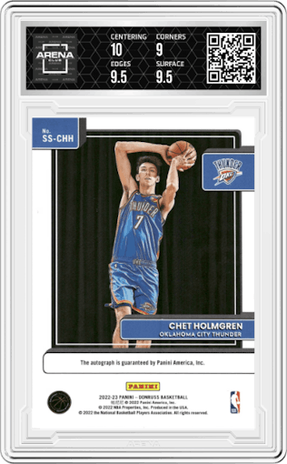 Chet Holmgren from the 2022-23 Panini Donruss set graded by Arena Club and given an overall grade of 9.5.