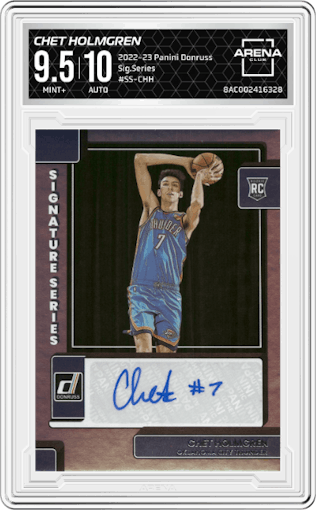 Chet Holmgren from the 2022-23 Panini Donruss set graded by Arena Club and given an overall grade of 9.5.