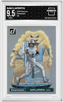 Sam LaPorta from the 2024 Donruss set graded by Arena Club and given an overall grade of 9.5.