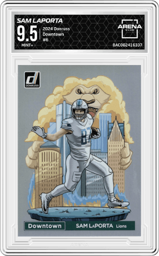 Sam LaPorta from the 2024 Donruss set graded by Arena Club and given an overall grade of 9.5.