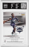 Terry Rozier from the 2020-21 Panini Noir set featuring a Tag parallel graded by Arena Club and given an overall grade of 9.