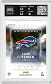 Keon Coleman from the 2024 Panini Origins set featuring a Gold  parallel graded by Arena Club and given an overall grade of 9.5.