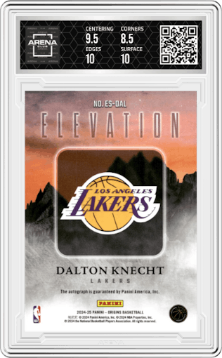 Dalton Knecht from the 2024-25 Panini Origins set graded by Arena Club and given an overall grade of 9.