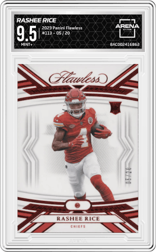 Rashee Rice from the 2023 Panini Flawless set graded by Arena Club and given an overall grade of 9.5.