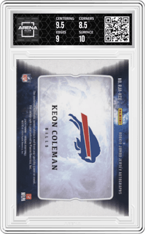 Keon Coleman from the 2024 Panini Origins set graded by Arena Club and given an overall grade of 9.
