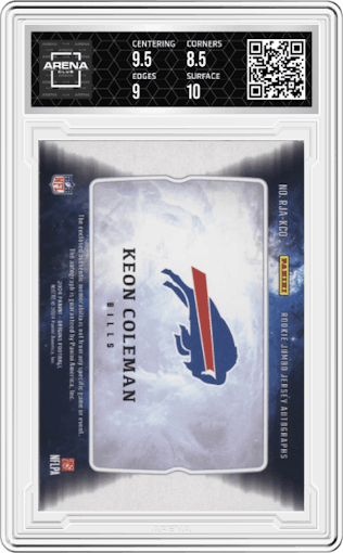Keon Coleman from the 2024 Panini Origins set graded by Arena Club and given an overall grade of 9.