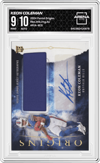 Keon Coleman from the 2024 Panini Origins set graded by Arena Club and given an overall grade of 9.