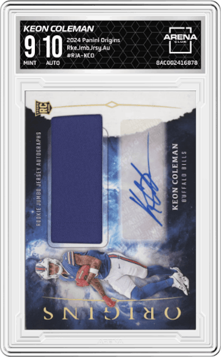 Keon Coleman from the 2024 Panini Origins set graded by Arena Club and given an overall grade of 9.
