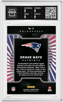 Drake Maye from the 2024 Panini Illusions set graded by Arena Club and given an overall grade of 9.