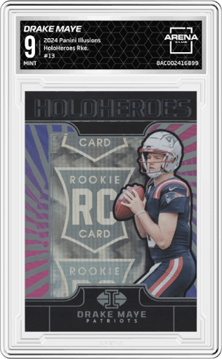 Drake Maye from the 2024 Panini Illusions set graded by Arena Club and given an overall grade of 9.
