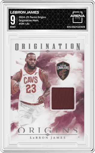 LeBron James from the 2024-25 Panini Origins set graded by Arena Club and given an overall grade of 9.