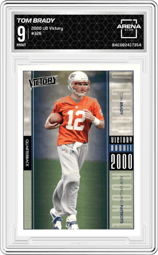 Tom Brady from the 2000 Upper Deck Victory set graded by Arena Club and given an overall grade of 9.