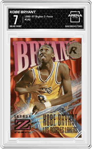 Kobe Bryant from the 1996-97 Skybox Z-Force set graded by Arena Club and given an overall grade of 7.