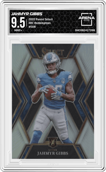 Jahmyr Gibbs from the 2022 Panini Select set graded by Arena Club and given an overall grade of 9.5.