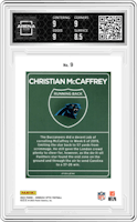 Christian McCaffrey from the 2023 Donruss Optic set graded by Arena Club and given an overall grade of 9.