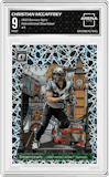 Christian McCaffrey from the 2023 Donruss Optic set graded by Arena Club and given an overall grade of 9.
