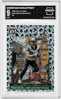 Christian McCaffrey from the 2023 Donruss Optic set graded by Arena Club and given an overall grade of 9.
