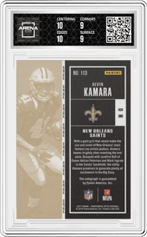 Alvin Kamara from the 2017 Panini Contenders Optic set graded by Arena Club and given an overall grade of 9.5.
