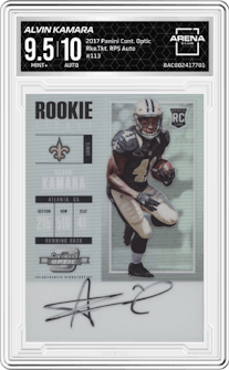 Alvin Kamara from the 2017 Panini Contenders Optic set graded by Arena Club and given an overall grade of 9.5.