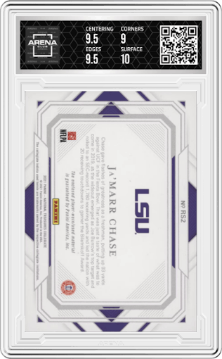 Ja'Marr Chase from the 2021 Panini National Treasures Collegiate set graded by Arena Club and given an overall grade of 9.5.