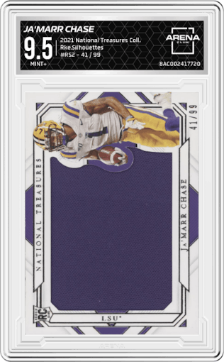 Ja'Marr Chase from the 2021 Panini National Treasures Collegiate set graded by Arena Club and given an overall grade of 9.5.